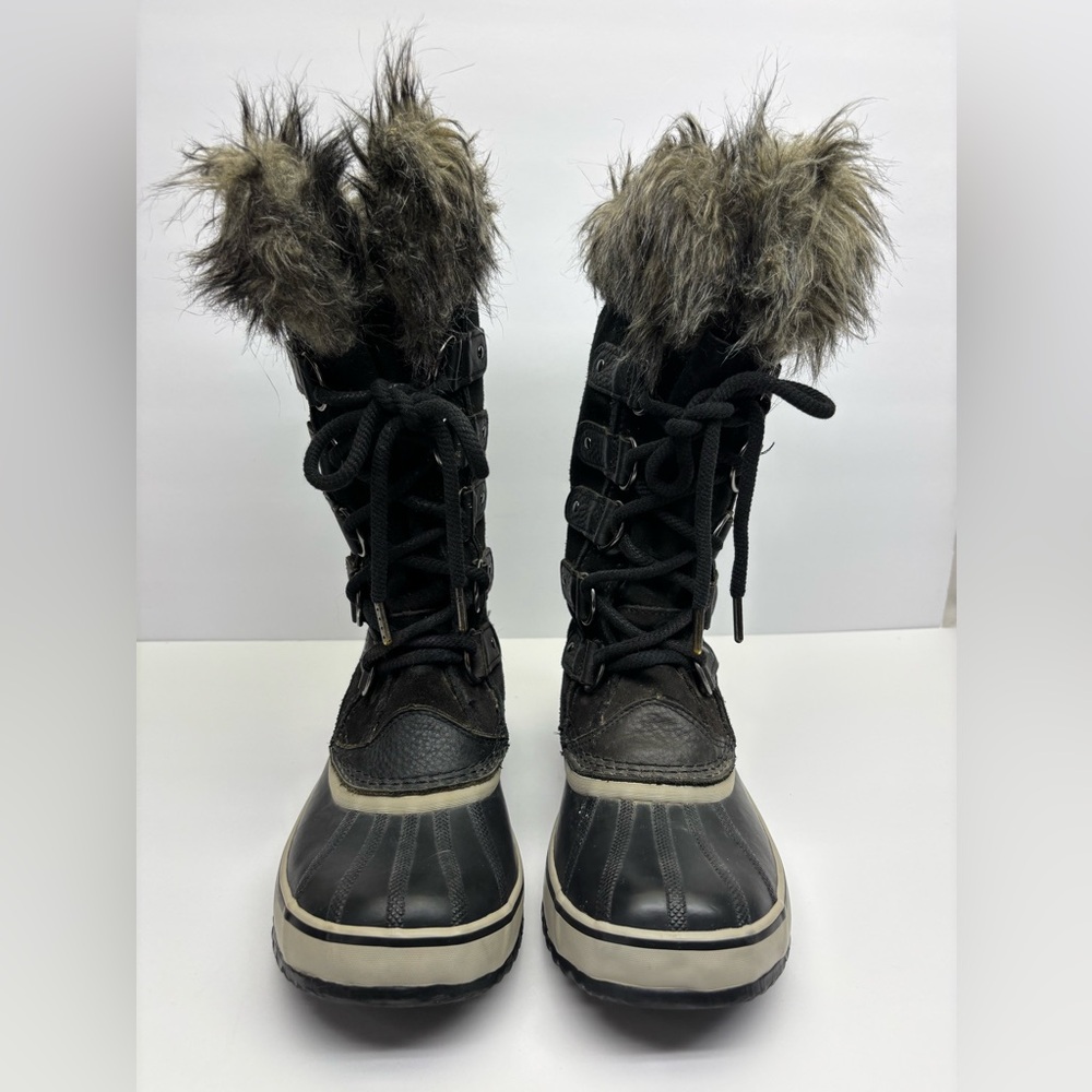 Sorel Women’s Black Winter Faux-Fur Lace-Up Snow Boots, SZ 7, box 30